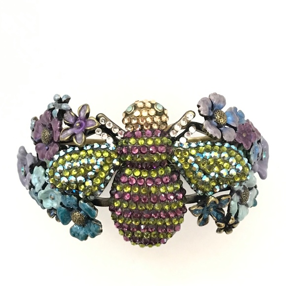 KIRKS FOLLY Bee Rhinestone Cuff Bracelet Jeweled Bee Flowers To Be or Not To Bee - Picture 11 of 16